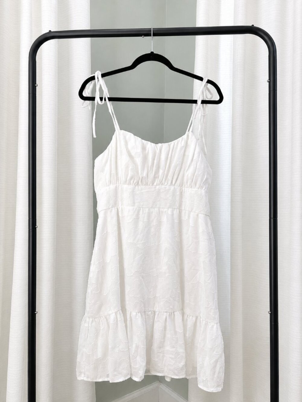 Speechless White Smocked Tie Strap Mini Dress | XL | Cottagecore